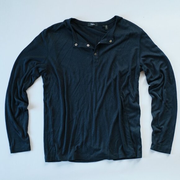 THEORY MENS NAVY SNAP BUTTON HENLEY / ACTIVATE LONG SLEEVE JERSEY - Picture 1 of 4